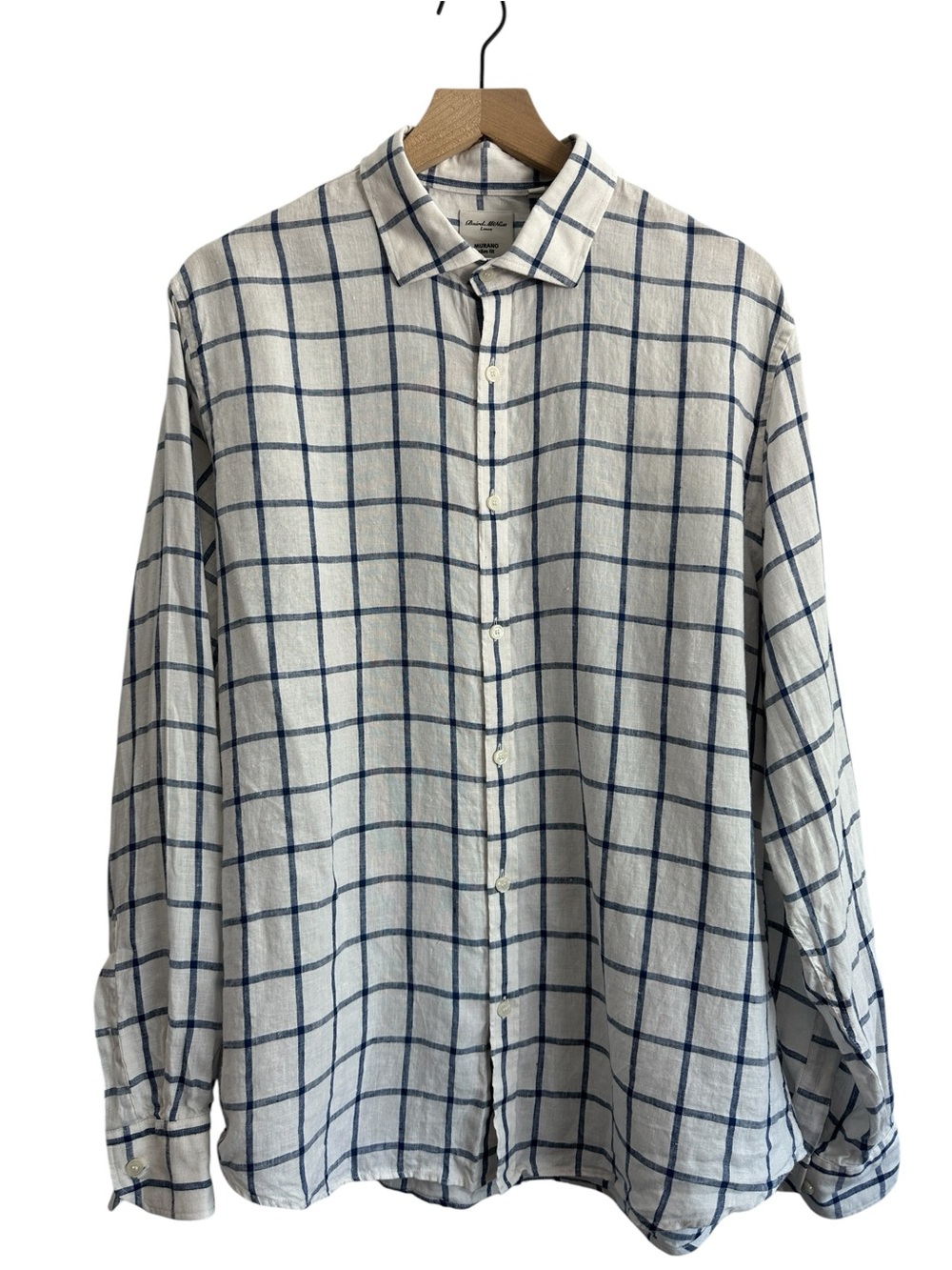 Baird McNutt Murano Men Shirt XL  Linen Slim Fit Shirt Windowpane Preppy Coastal